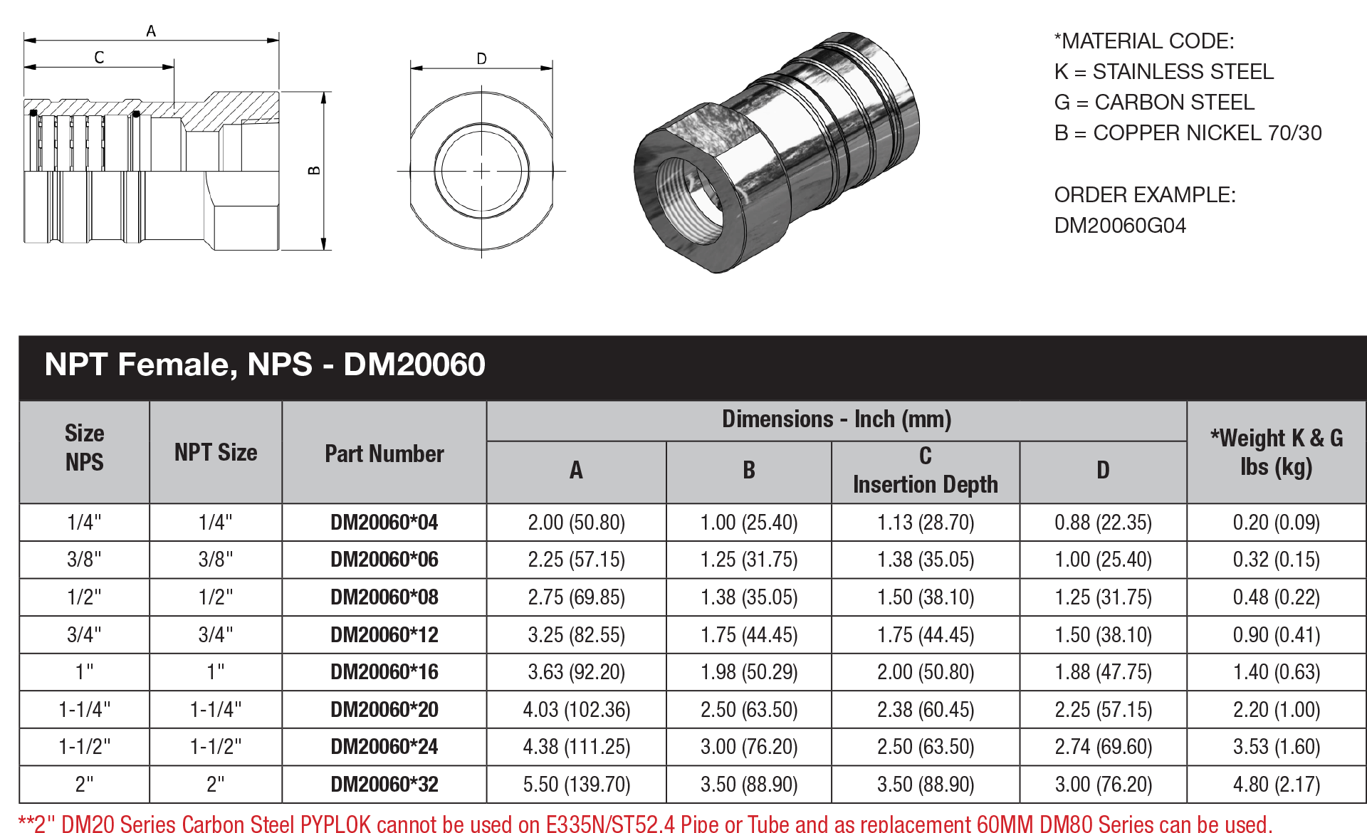NPS Pipe Fitting - DM 20 Series - DM20060 data sheet