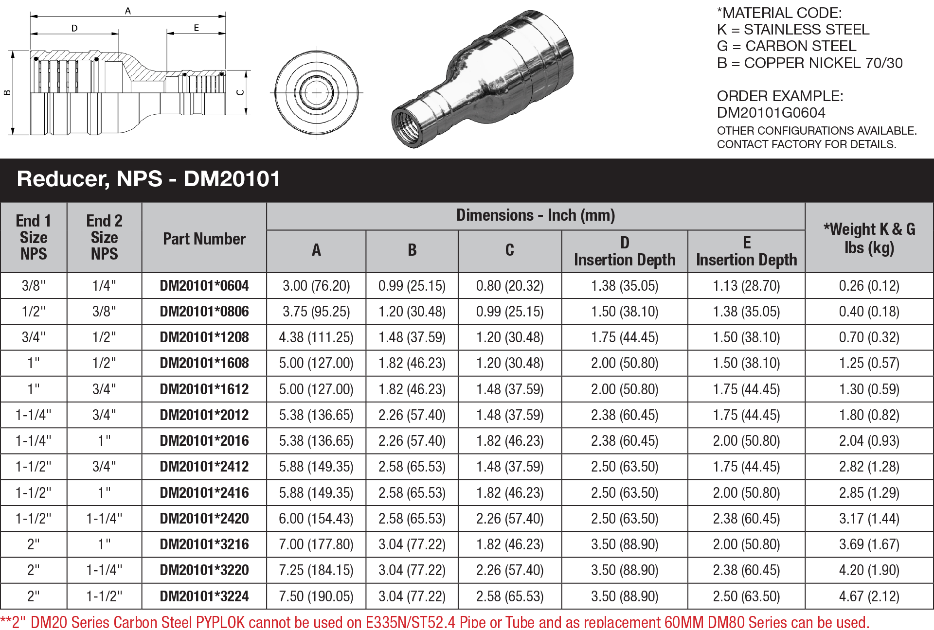 NPS Pipe Fitting DM 20 Series DM20101 data sheet