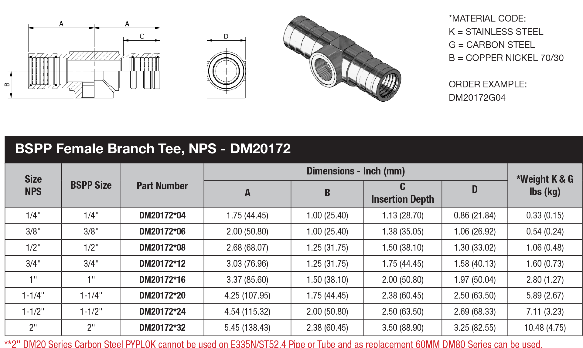 NPS Pipe Fitting - DM 20 Series - DM20172 data sheet
