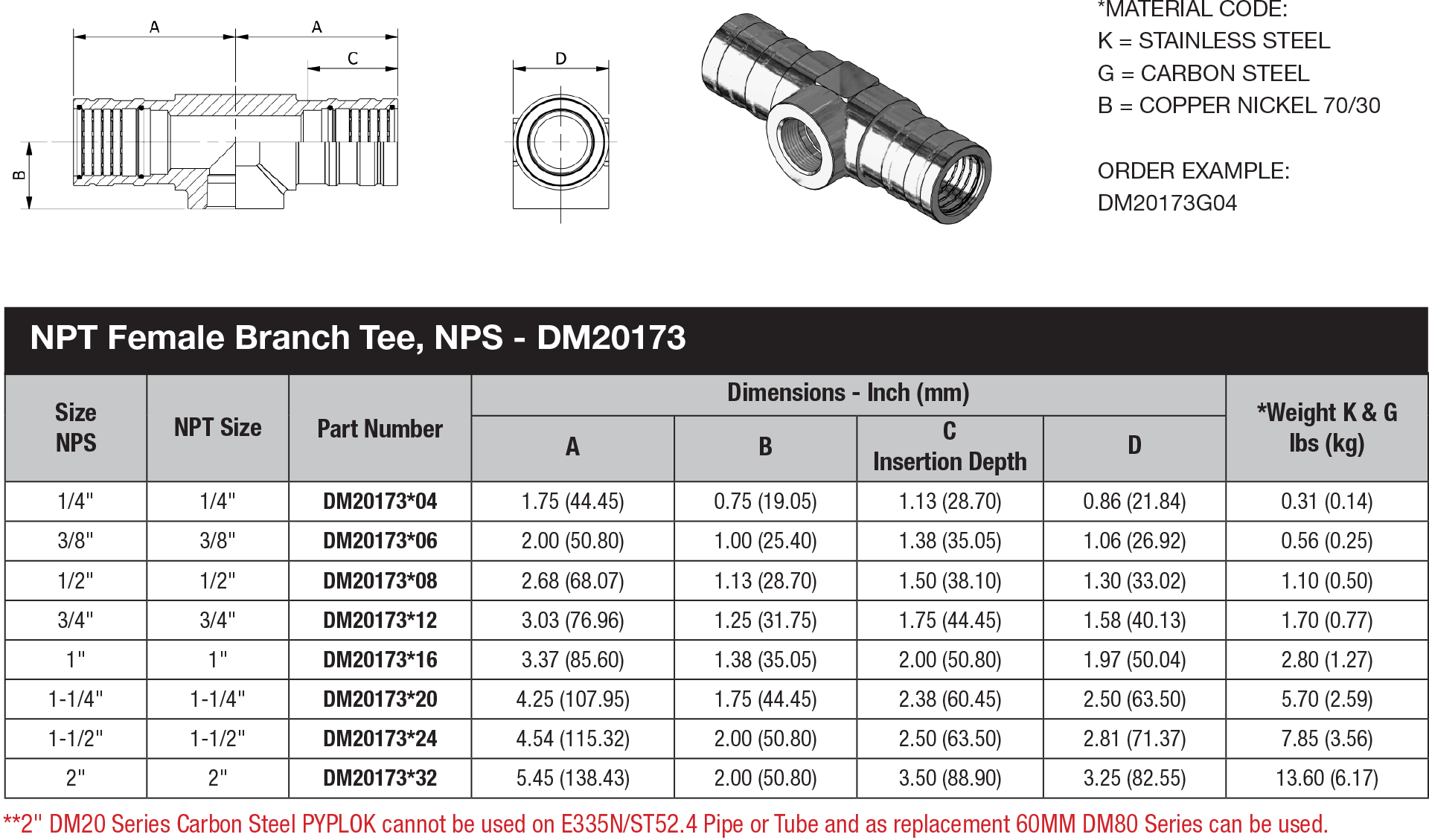 NPS Pipe Fitting - DM 20 Series - DM20173 data sheet