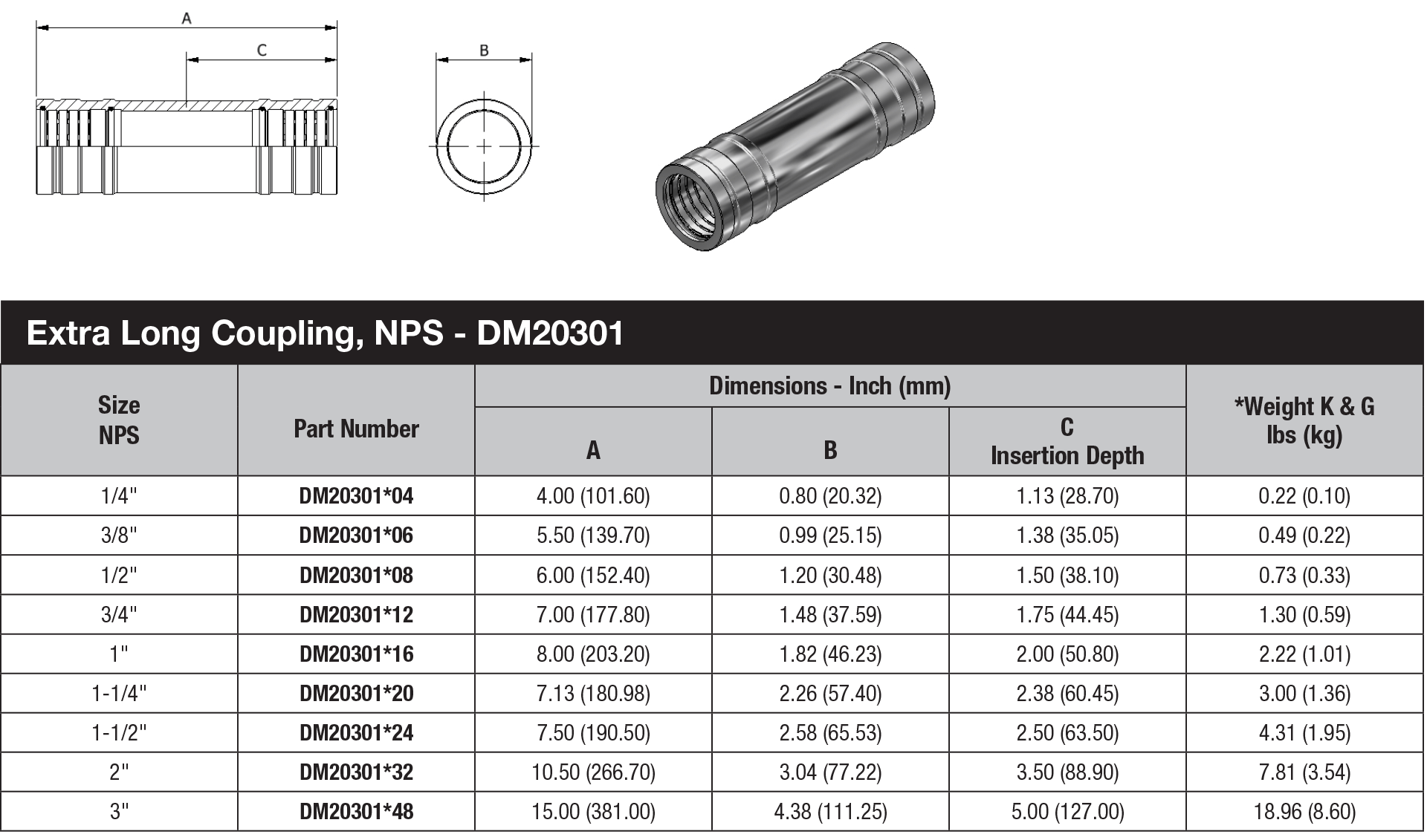 NPS Pipe Fitting DM 20 Series DM20301 data sheet