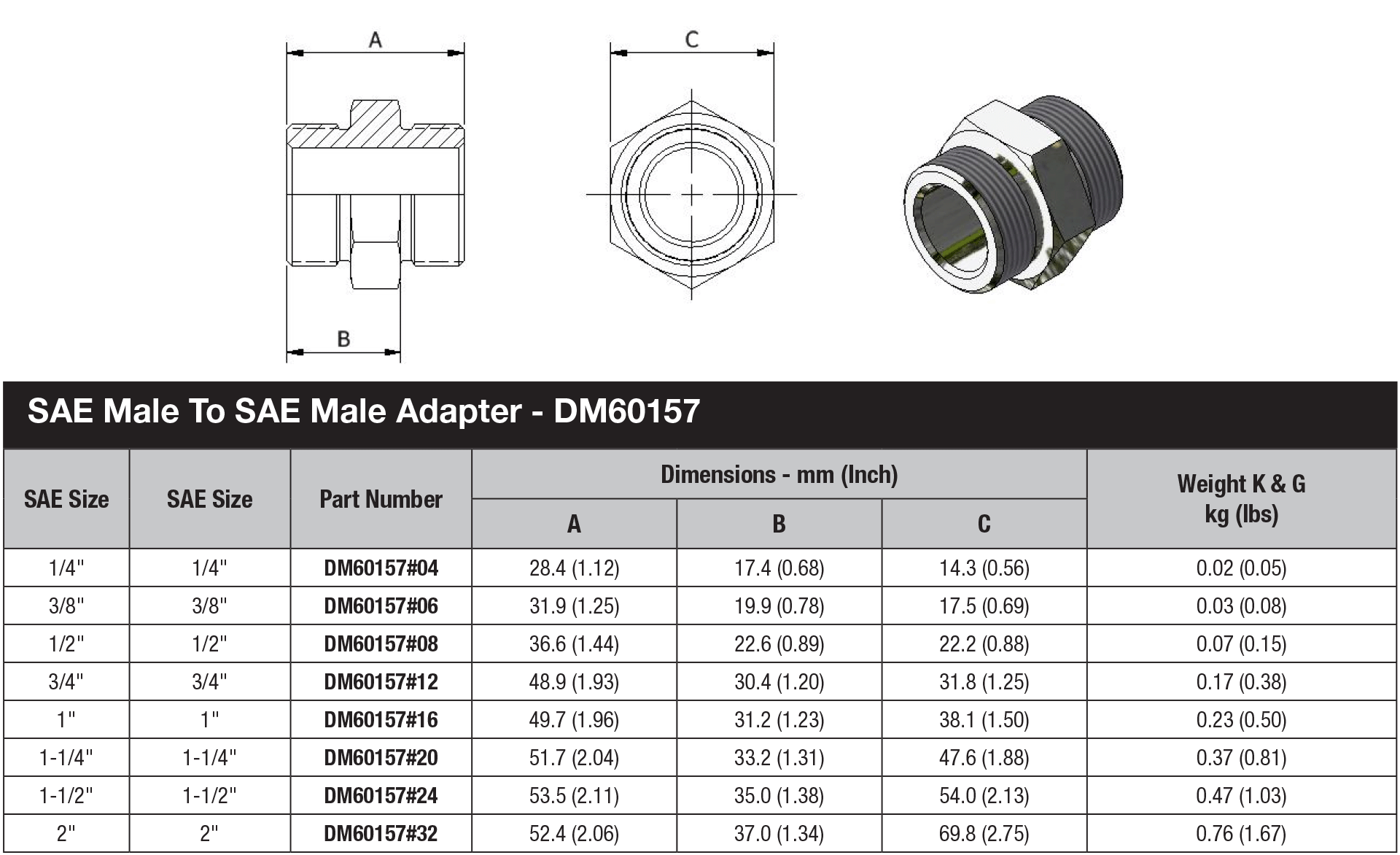 DM Series Tube Adapter - 60157 data sheet