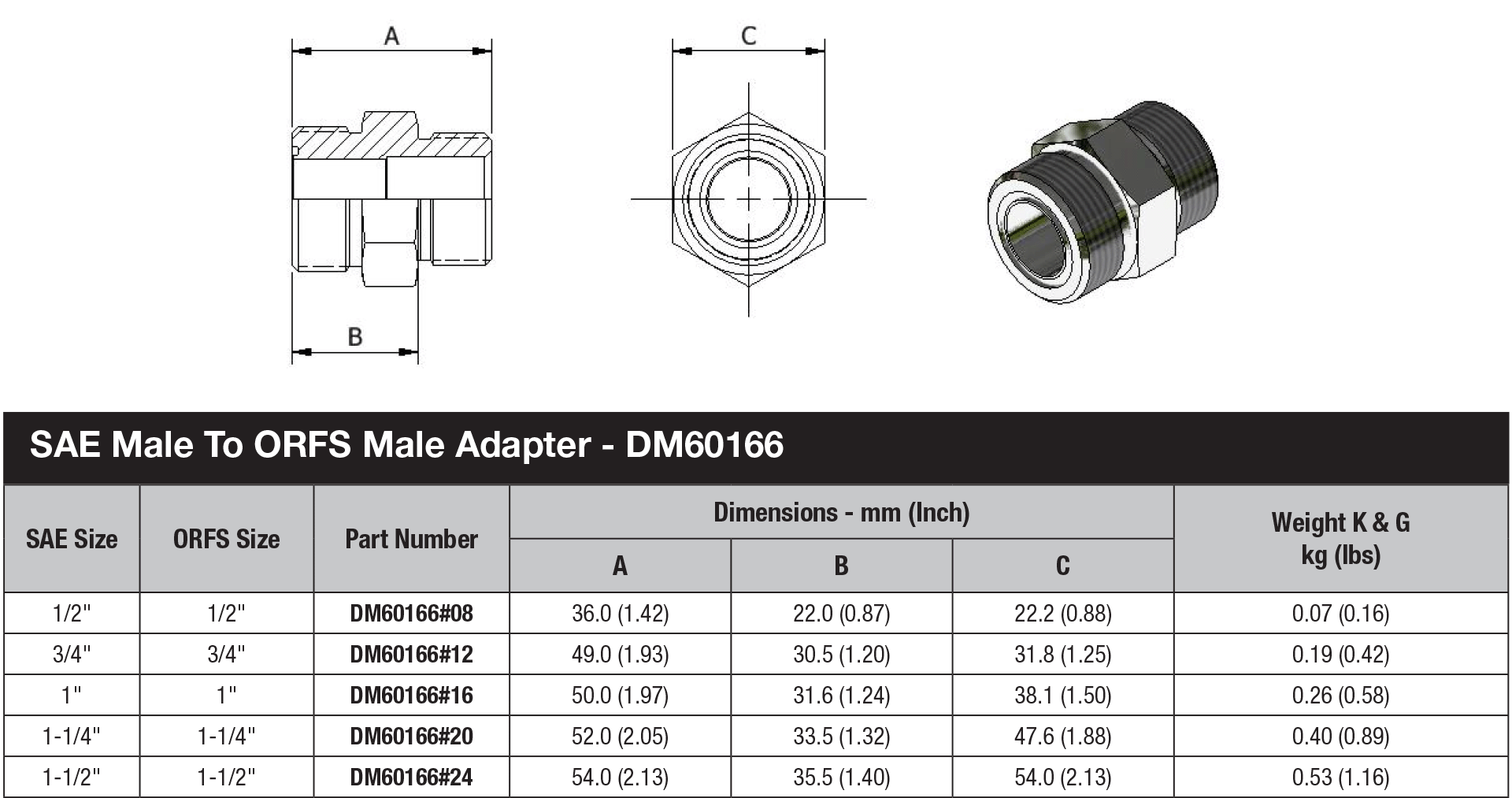 DM Series Tube Adapter - DM60166 data sheet