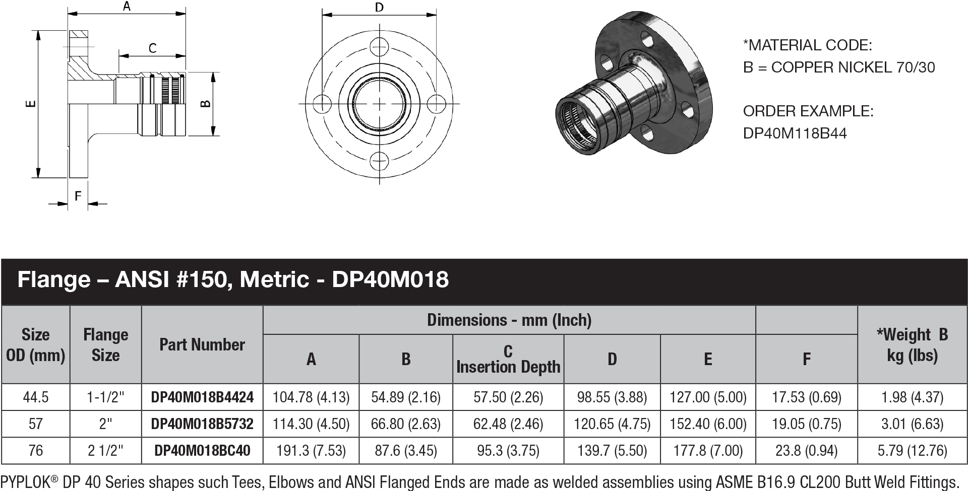 DP 40M Series Metric Low Pressure - DP40M018 data sheet