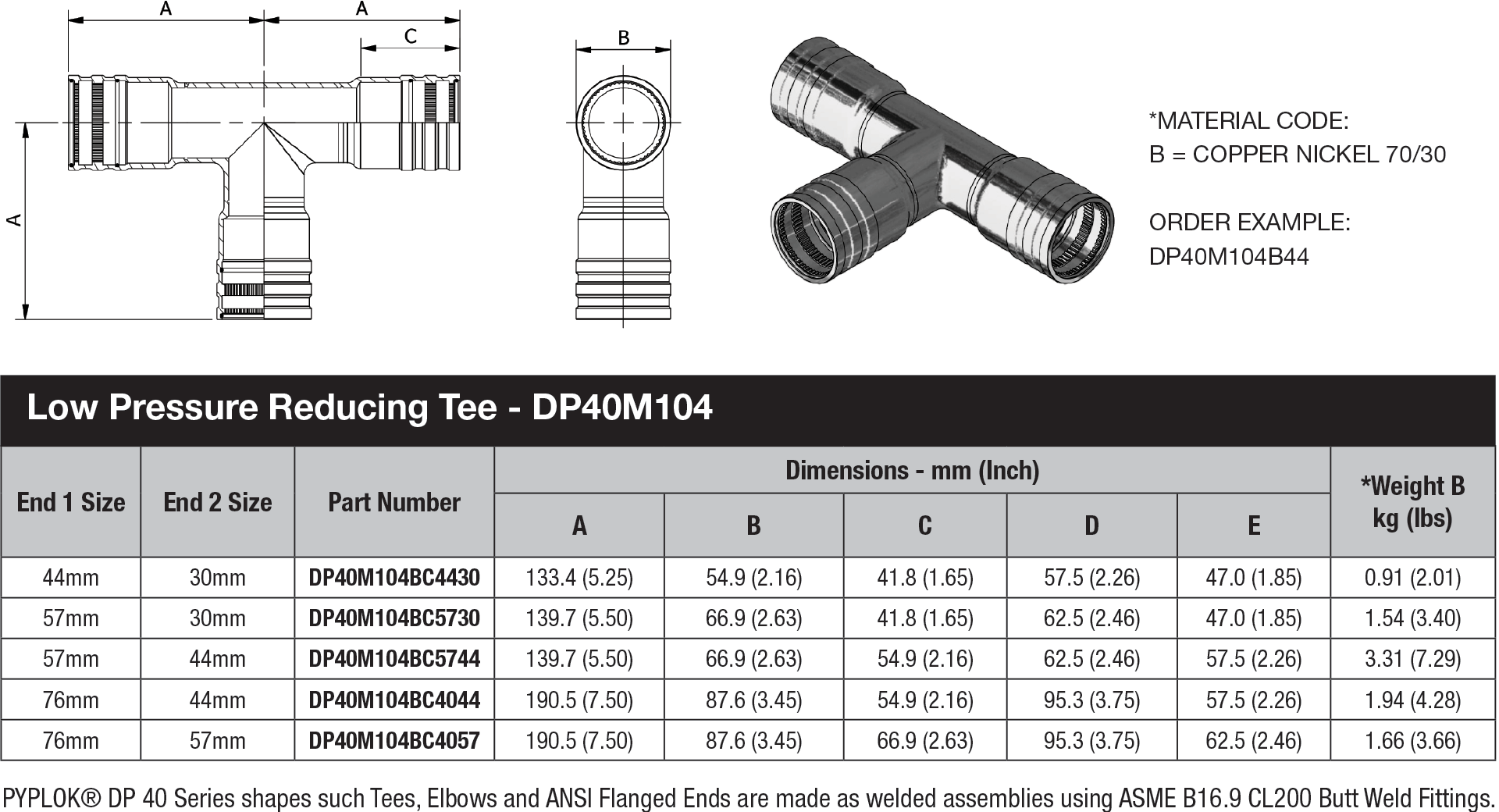 DP 40M Series Metric Low Pressure - DP40M104 low pressure reducing tee